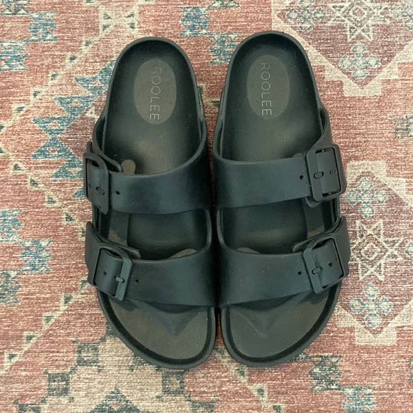 ROOLEE Black Buckle Slides 6 - Picture 1 of 3